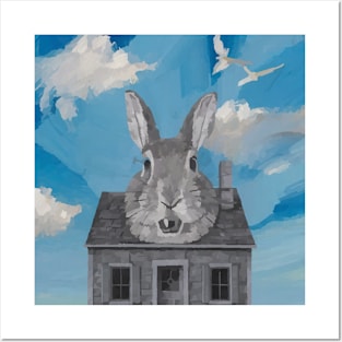 watercolor painting rabbit house Posters and Art